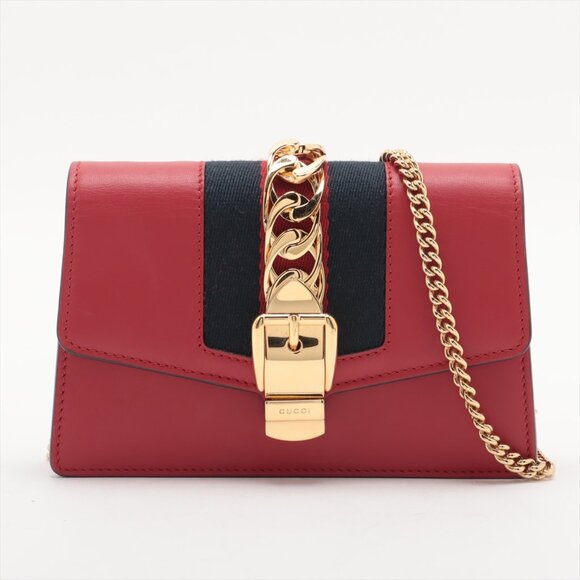 Gucci Handbags - Gucci Sylvie Leather Chain Shoulder Bag Red 494646